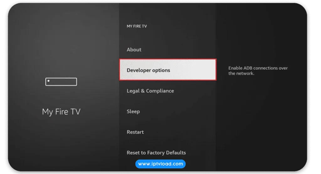 Accessing developer options on Fire TV device